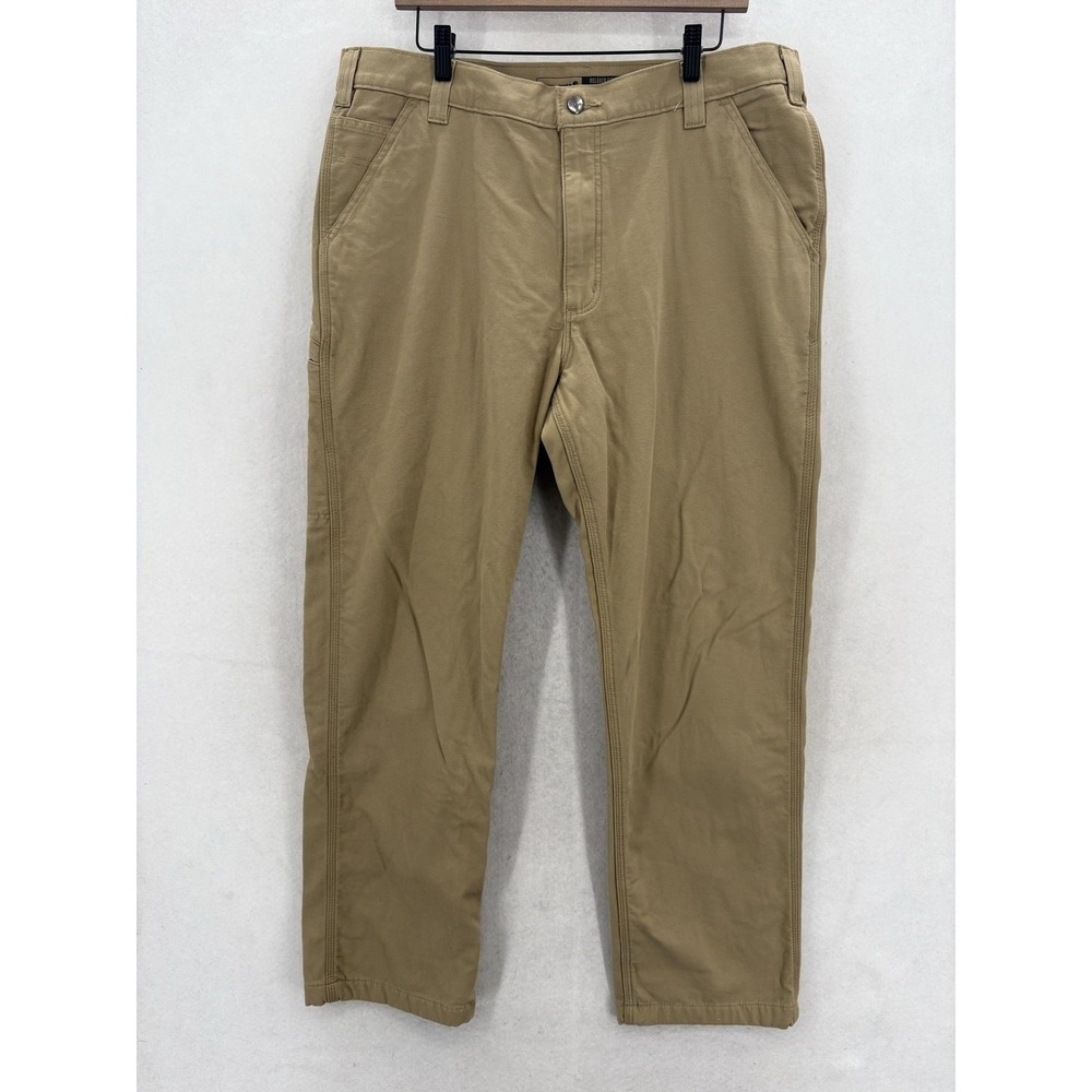 Carhartt Rugged Flex Carpenter Pants Mens 38x32 Beige Relaxed Flannel Lined Work